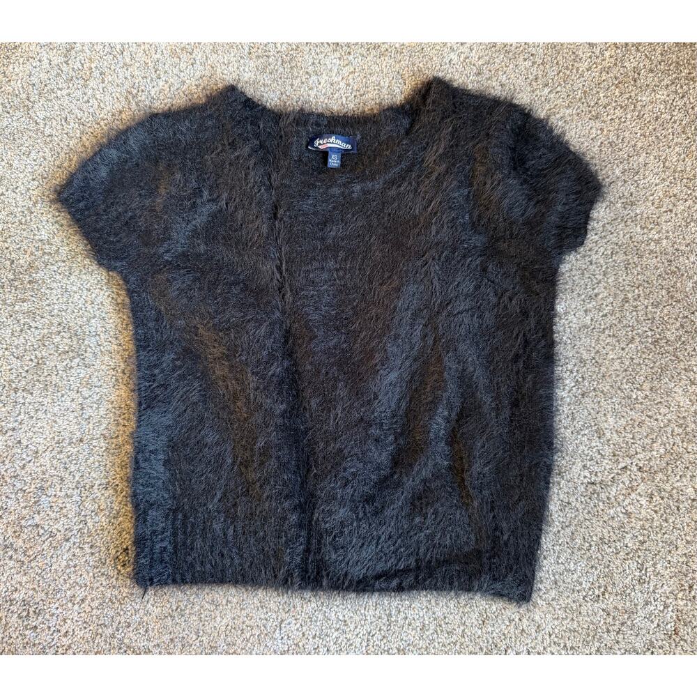 Teen Freshman Forever Furry Fuzzy Black‎ Short Sleeve Sweater XS